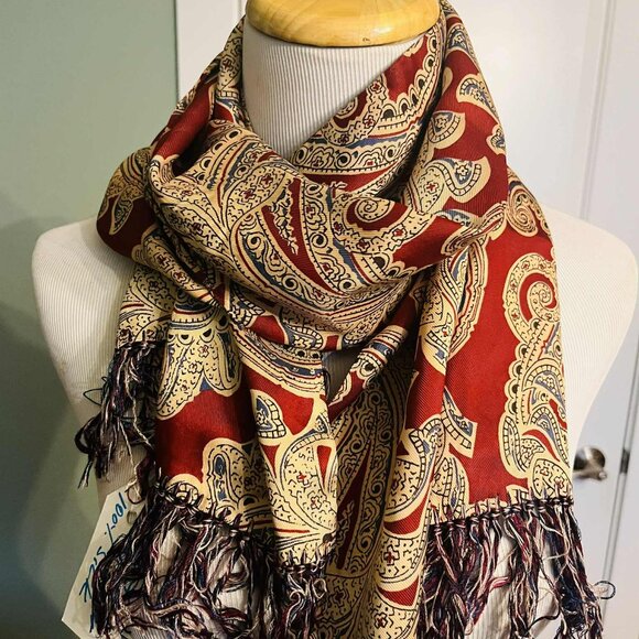 Vintage 1970s–80s Men’s 100% Silk Paisley Scarf, Double-Layer Italian Style - Picture 4 of 8